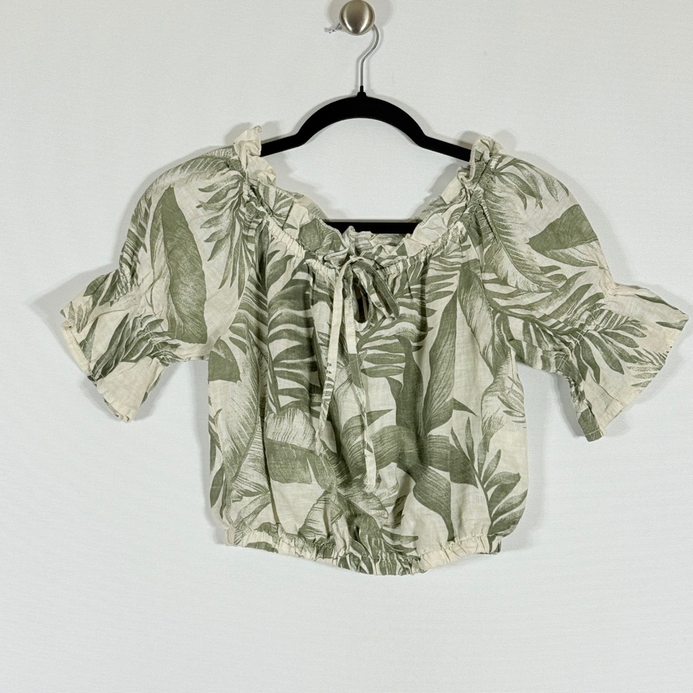 NEW Milio Milano Womens XS Crop Top Linen Italy‎ Beach Tropical Off Shoulder